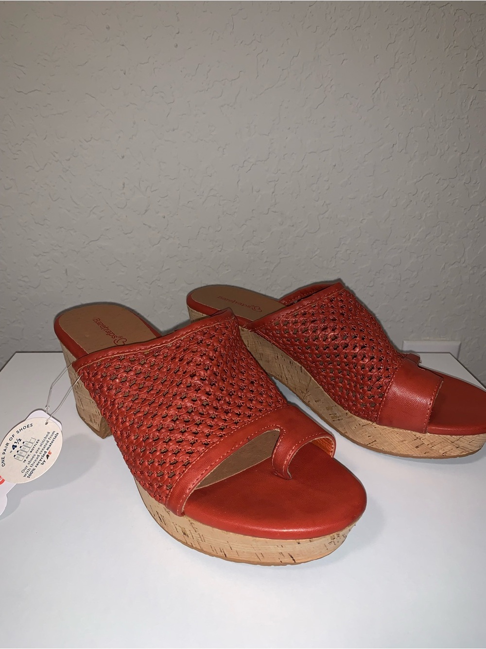 BareTraps Orange Woven Cork Wedge Mules